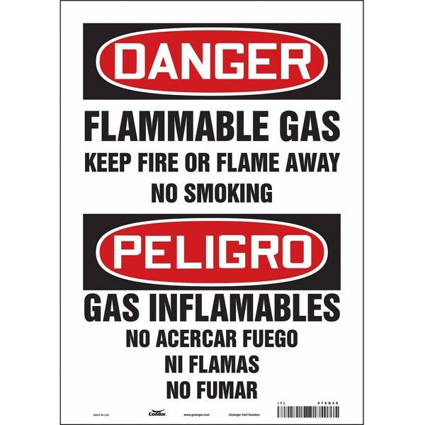 Danger Sign, 14 in H, 10" W, Vinyl, Vertical Rectangle, English, Spanish, 478G38