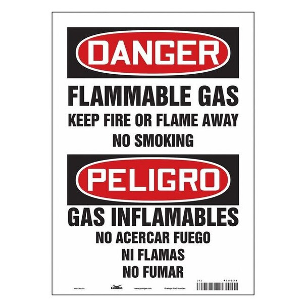 Danger Sign, 14 in H, 10" W, Vinyl, Vertical Rectangle, English, Spanish, 478G38