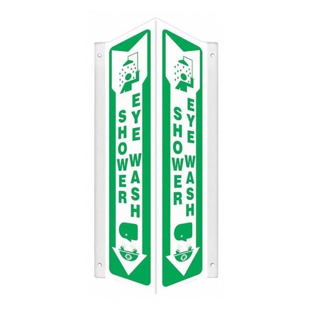 SHOWER EYE WASH, 7 1/2 in W x 18 in H, V-Shape Projection, PETG, 480Y20