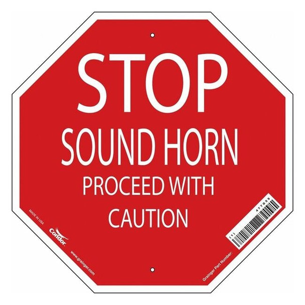 No Header, Stop Sound Horn Proceed With Caution, 18" W x 18" H, Octagon, Vinyl