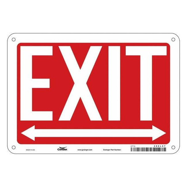 Condor Exit Sign, Plastic, 10" W, 7" H, EXIT, Red, White 480L67