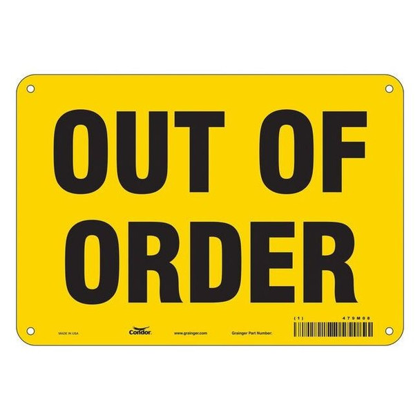 OUT OF ORDER, 10 in W x 7 in H, Vertical Rectangle, Polyethylene, 479M08