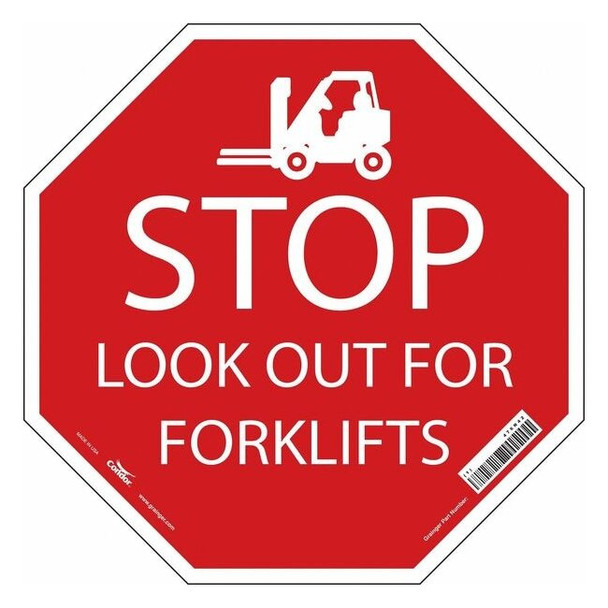 No Header, Stop Look Out For Forklifts, 24" W x 24" H, Octagon, Vinyl