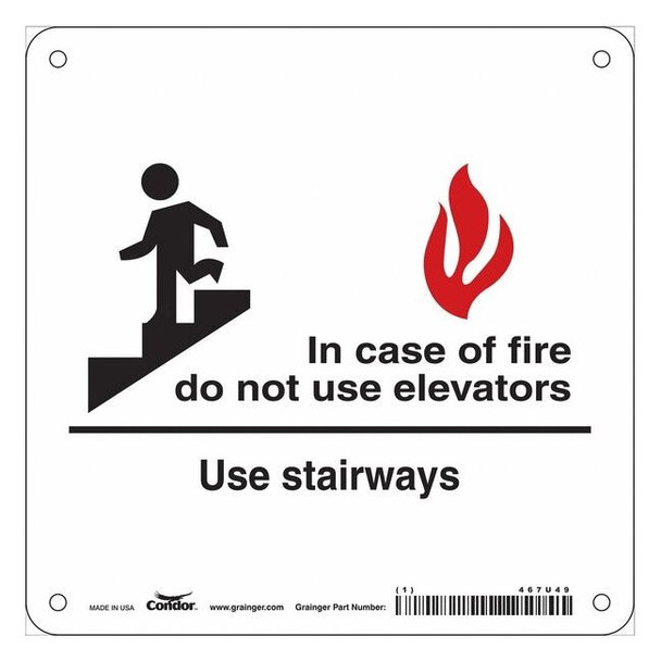 Safety Sign Emergency Exit, Fiberglass, 7 in W, 7 in H, White