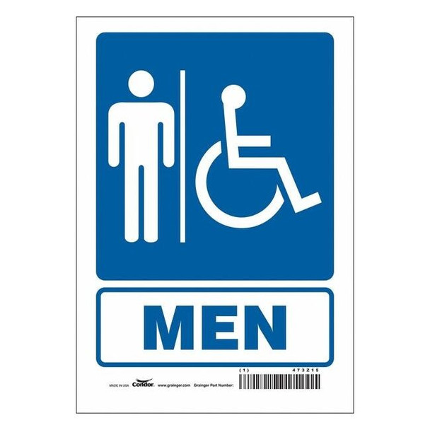 Restroom Sign, MEN, 7 in W x 10 in H, Horizontal Rectangle, Vinyl, 473Z15