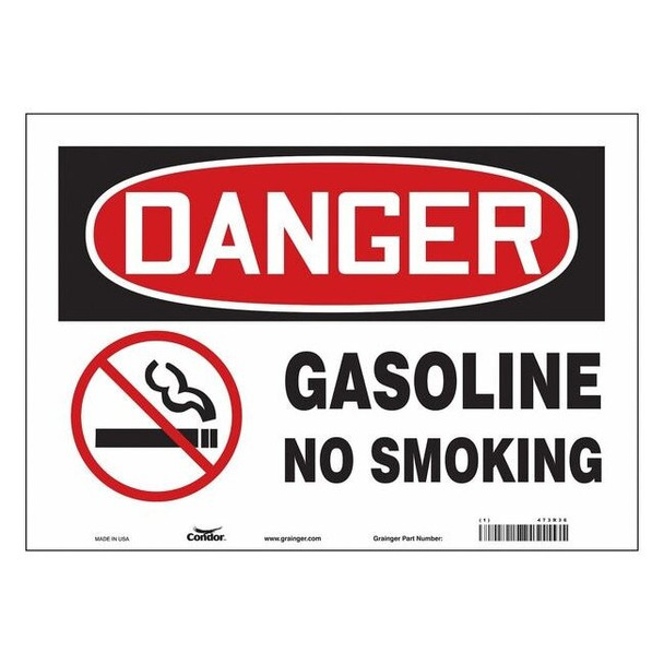 No Smoking Sign, 10" H, 14 in W, Vinyl, Horizontal Rectangle, English, 473R36