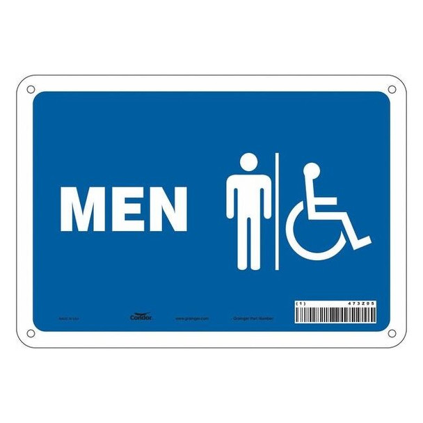 Restroom Sign, MEN, 10 in W x 7 in H, Vertical Rectangle, Aluminum, 473Z05
