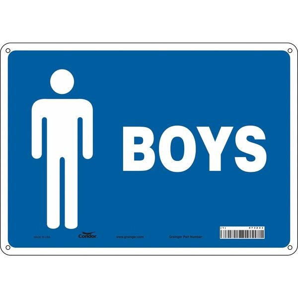 Restroom Sign, BOYS, 14 in W x 10 in H, Horizontal Rectangle, Aluminum, 473Z43