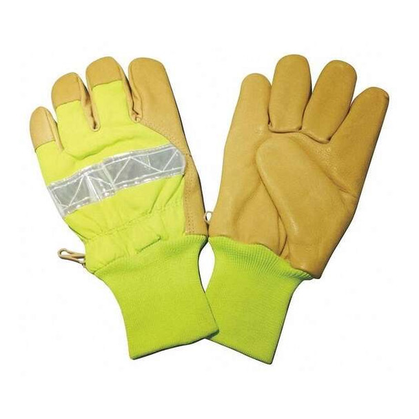 Leather Gloves, Polyester, Knit Wrist Cuff, Wing Thumb, Lime, M, 1 PR