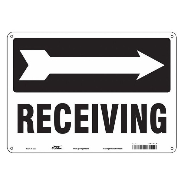 Receiving, 14 in W x 10 in H, Horizontal Rectangle, Aluminum, 473C29