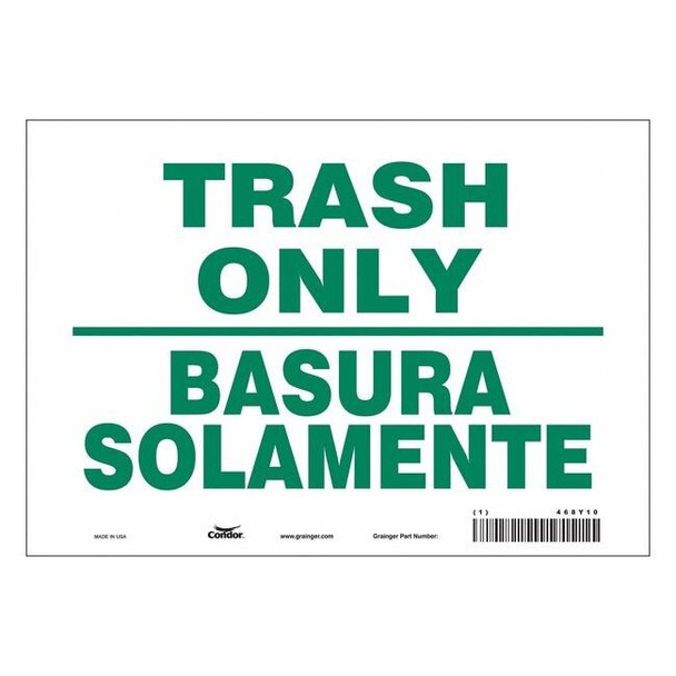 TRASH ONLY/BASURA SOLAMENTE, 10 in W x 7 in H, Vertical Rectangle, Vinyl, 468Y10