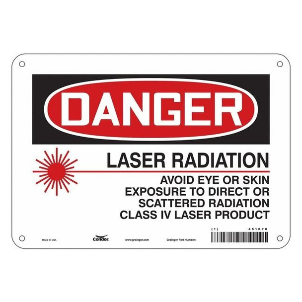 Laser Warning Sign, 7 in H, 10 in W, Polyethylene, Vertical Rectangle,451R70