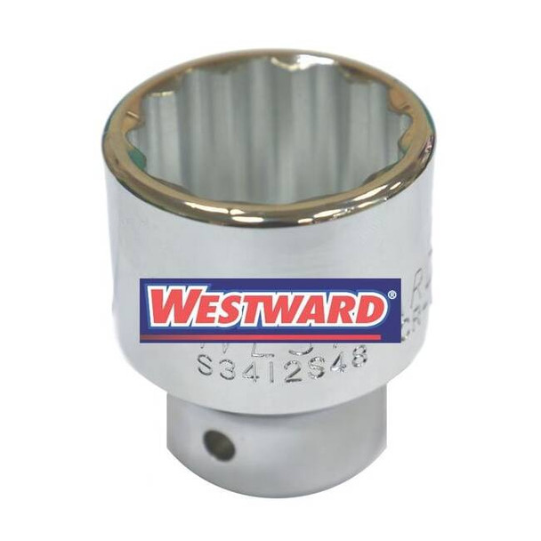 WESTWARD 3/4 in Drive, 2-3/16" SAE Socket, 12 Points,  Steel, Chrome, 2 3/16 in