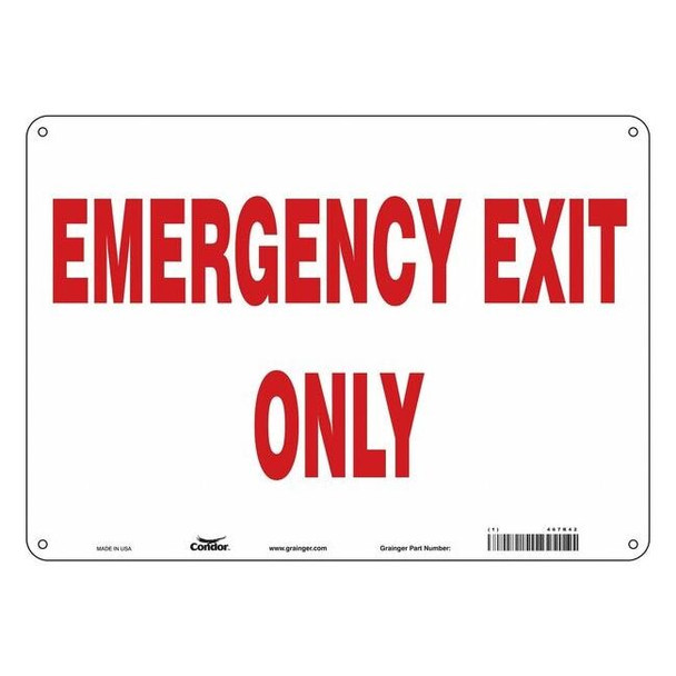 Condor Exit Sign, Fiberglass, 14" W, 10" H, Emergency Exit Only, White 467R42