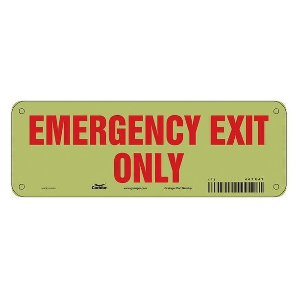 Condor Exit Sign, Vinyl, 10" W, 3-1/2" H, Emergency Exit Only, White 467R47