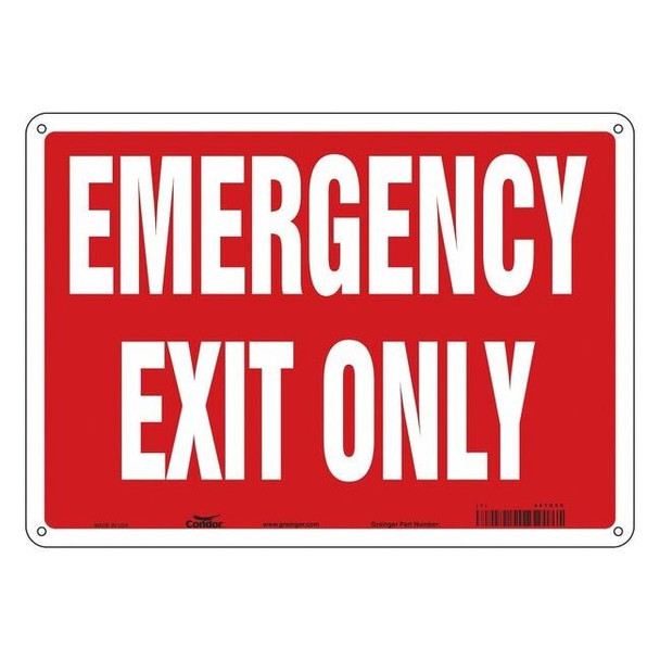 Condor Exit Sign, Plastic, 14" W, 10" H, Emergency Exit Only, Red 467R59