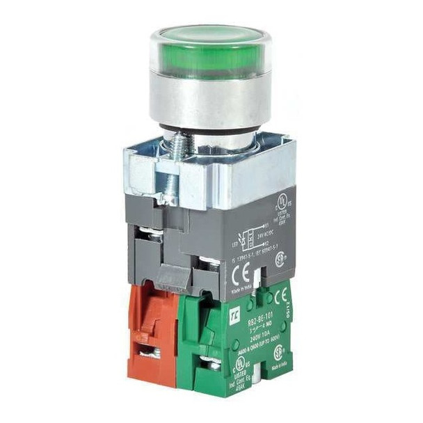 Dayton Illuminated Push Button, 22 mm, 1NO/1NC, Green 30G201