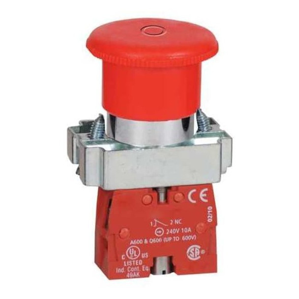 Dayton Emergency Stop Push Button, 22 mm, 1NC, Red 30G249