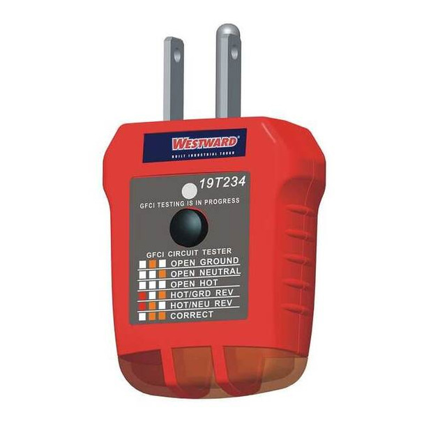 Westward Receptacle Tester with GFCI,110to 125VAC 19T234