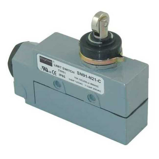 Limit Switch, Plunger, Roller, SPDT, 15A at 480V AC, Actuator Location: Top