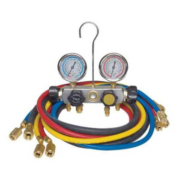 Dayton Manifold Gauge Set, 4 Valve,4 Hoses 4PDG2