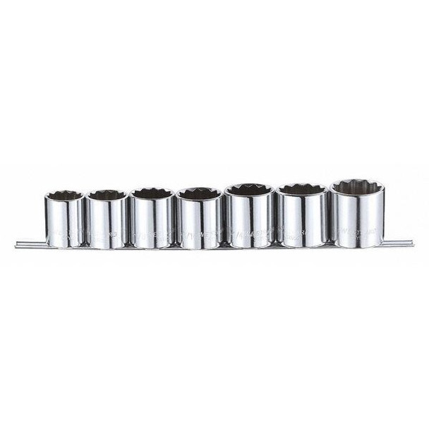 Westward Socket Set,Chrome, 1in - 5/16in, 12Pt 53PN62