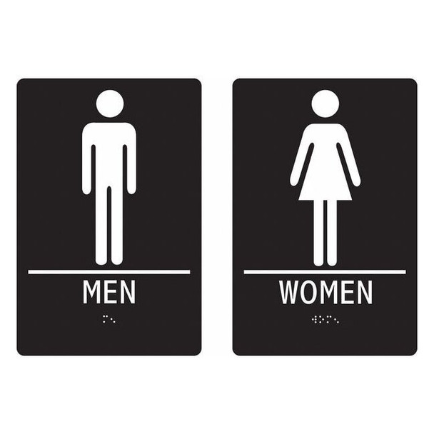 MEN/WOMEN, 6 in W x 9 in H, Vertical Rectangle, ABS Plastic, 483U11,PK2