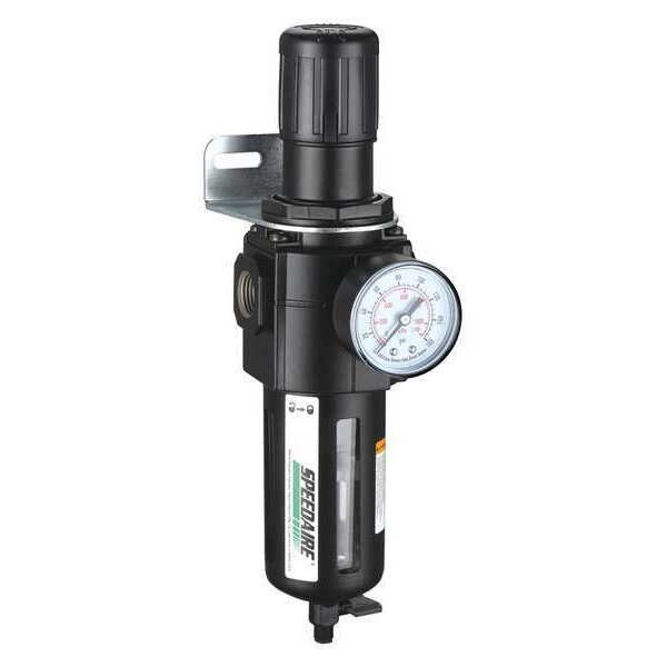 Filter-Regulator, 1/2 in NPT, 212 cfm, 40 micron, 5 psi to 150 psi, Manual Drain