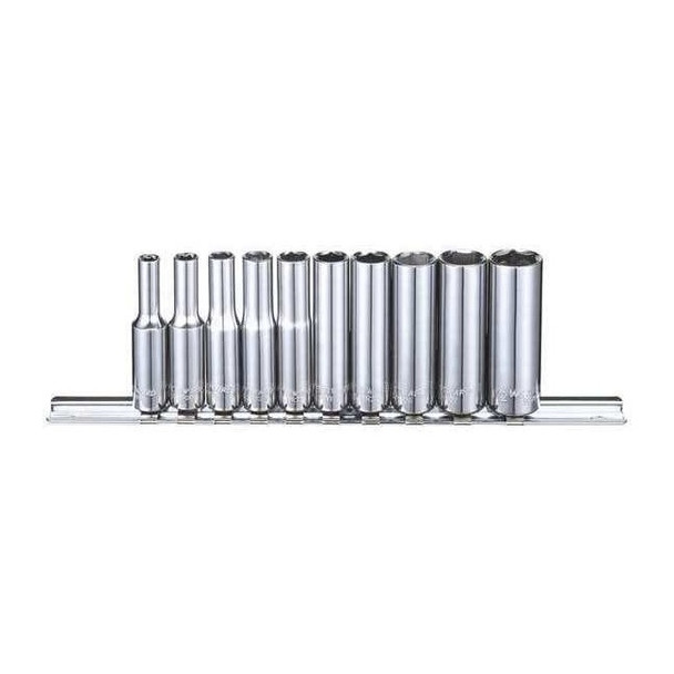 1/4" Drive Socket Set, SAE, 5/32 to 1/2 in, 6-Point,Chrome, 10 Pieces