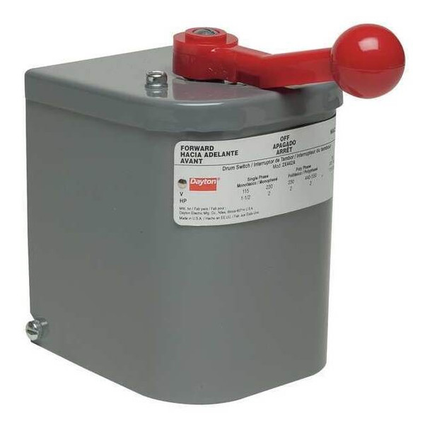 Dayton Reversing Drum Switch, Plastic Handle 2X442