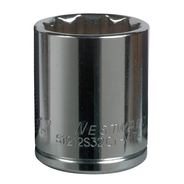 WESTWARD 3/4 in Drive, 1-5/8" SAE Socket, 12 Points,  Steel, Chrome, 1 5/8 in