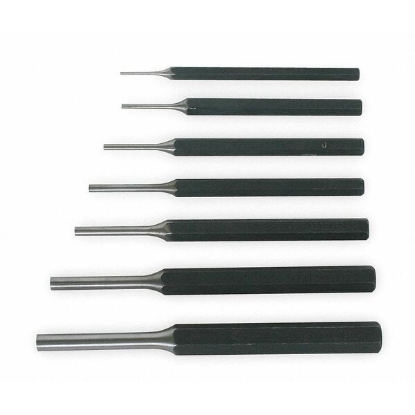Westward Pin Punch Set,1/16 To 5/16 In,7 Pc 2AJA8