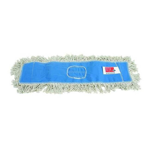 48 in L Dust Mop, Slide On Connection, Cut-End, Blue/White, Cotton
