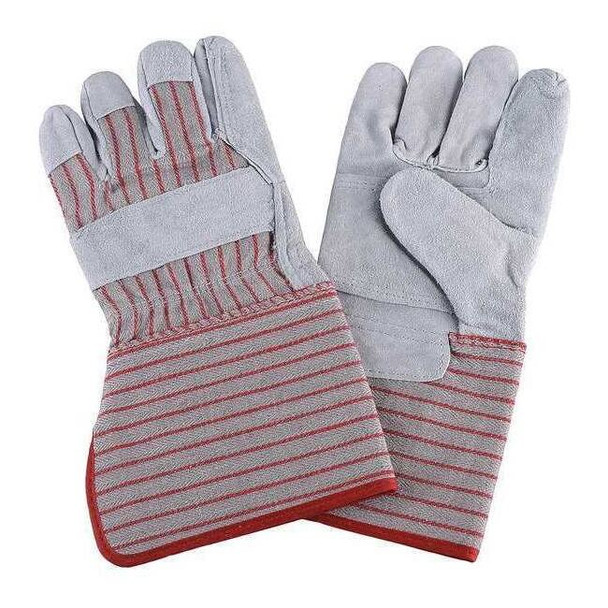 Leather Gloves, Cowhide, Gauntlet Cuff, Wing Thumb, Full Finger, Gray, L, 1 PR