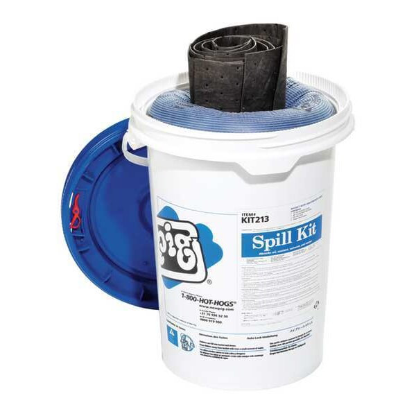 Spill Kit, 4 gal Volume Absorbed per Kit, 6 1/2 gal Capacity, Bucket, White, 15