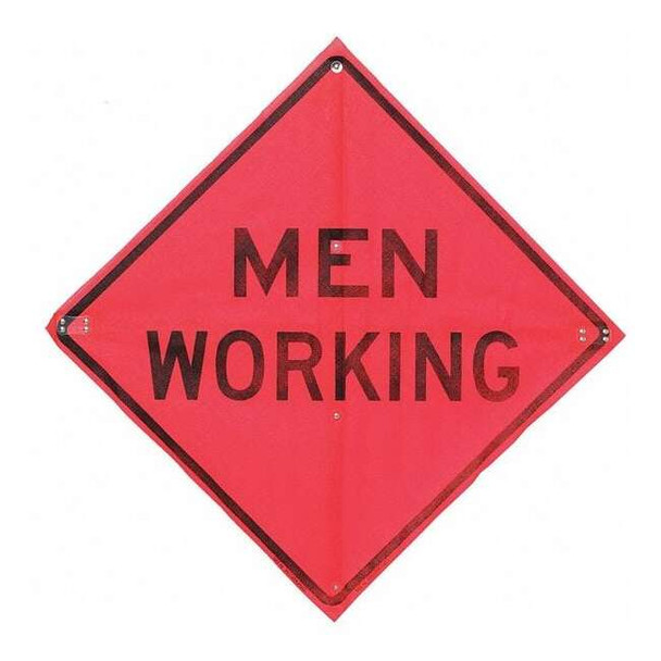Men Working Traffic Sign, 36 in W, 36 in H, Polyester, PVC, Orange