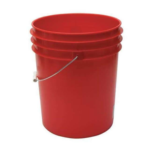 5 gal Open Head Pail, 12-3/8 in Dia, 14-3/4 in H, Red, HDPE