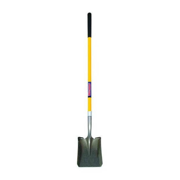 14 ga Square Point Shovel, Steel Blade, 47-1/2 in L Yellow Fiberglass Handle