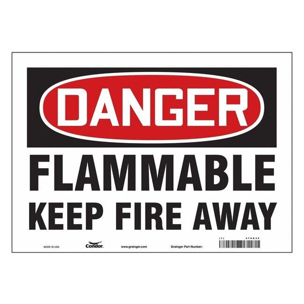 Danger Sign, 10 in H, 14 in W, Vinyl, Horizontal Rectangle, English, 478G32