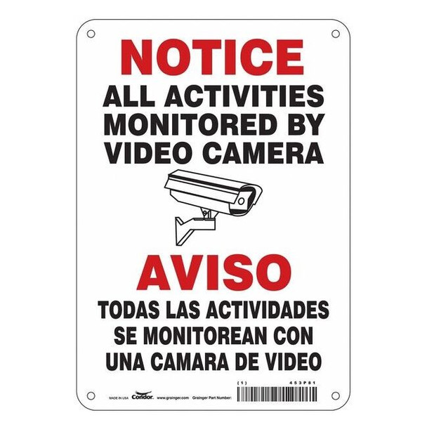 Security Sign, 10 in H, 7 in W, Aluminum, Horizontal Rectangle, English, 453P81