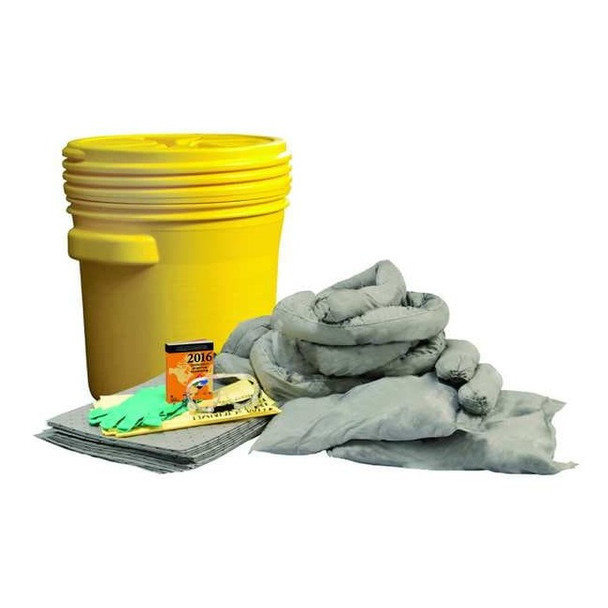 Spill Kit, 14 gal Volume Absorbed per Kit, 20 gal Capacity, Drum, Yellow