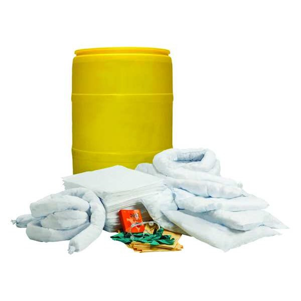 Spill Kit, 32 gal Volume Absorbed per Kit, 55 gal Capacity, Drum, Yellow