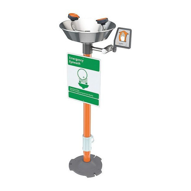 Plumbed Eyewash, Floor Mount, Plumbed, 38 in H., 16 in W