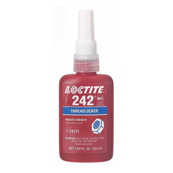 Threadlocker, LOCTITE 242, Blue, Medium Strength, Liquid, 50 mL Bottle