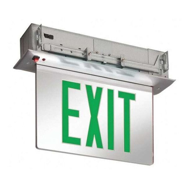 Exit Sign, Silver, 2 Face(s), LED, Recessed Mount, Nickel Cadmium