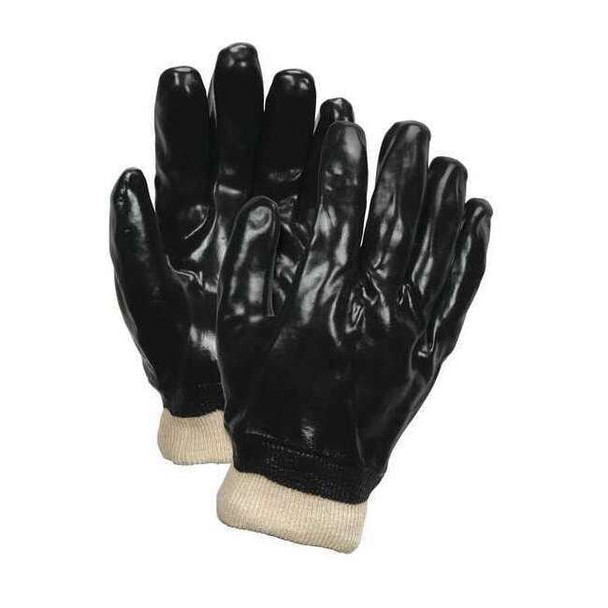 Chemical Resistant Gloves, PVC, 10 in L, 35.0 mil, Black, L, 12 PK