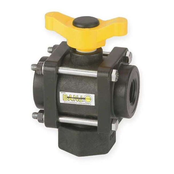 Banjo 3/4" FNPT Polypropylene Ball Valve 3-Way, Body Style: Inline V075BL