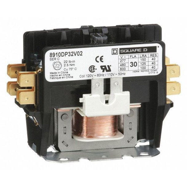 Square D DefPurposeMagContactor,110/120VAC,2P,30A 8910DP32V02