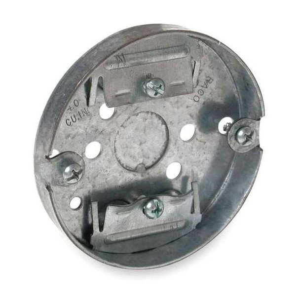 Electrical Box, 4 cu in, Ceiling Box Type, 1 Gang, Galvanized Zinc, Round Shape