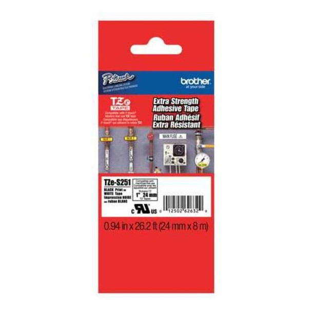 Brother Label/Ribbon Cartridge, White, Gloss, 1 in W TZES251G